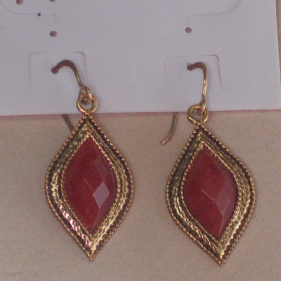 Vintage Earrings Jewelry - Vintage amber with gold trim pierced earrings